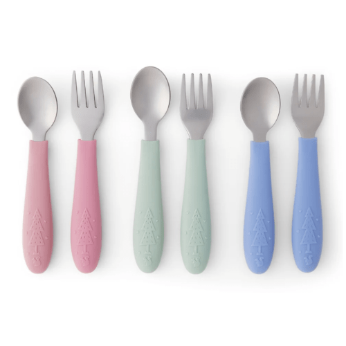 Babies/Toddler Stainless Steel Spoons + Forks with Silicone Handle