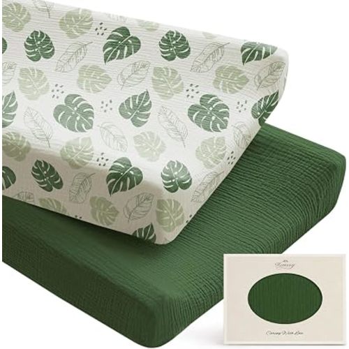 Konssy 100% Cotton Muslin Changing Pad Cover 2 Pack, 32"x16" Standard Fit