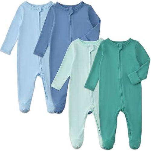 Aablexema Baby Footed Sleepers Double Zipper Pjs for Boys Girls, 4-pack