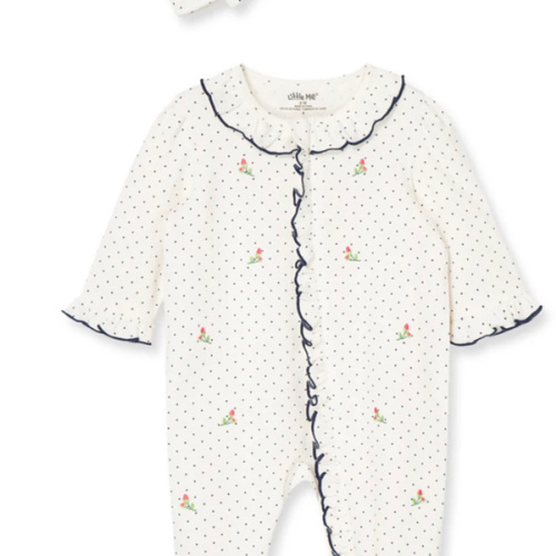 Rosebud 2-Way-Zip Footed One-Piece and Headband