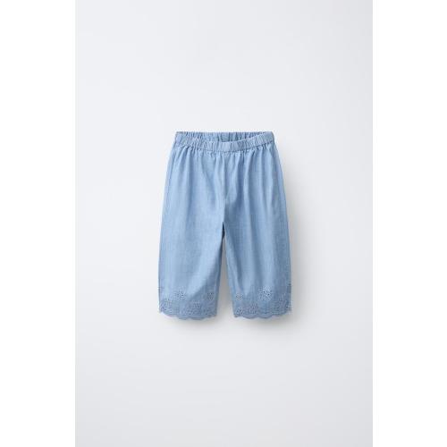 EMBROIDERED DENIM PANTS - Mid-blue | ZARA United States