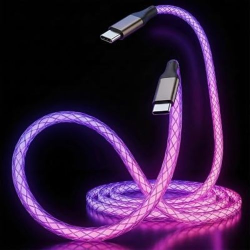 OuTrade USB C to USB C Cable, LED USB C Cable RGB Gradual Braided Light up Fast Charging USB Type C Charger Cord for 17/16/15 Pro Max, Glowing Type C Charger Cord for Galaxy S25 S24 A56 (Blue, 3FT)