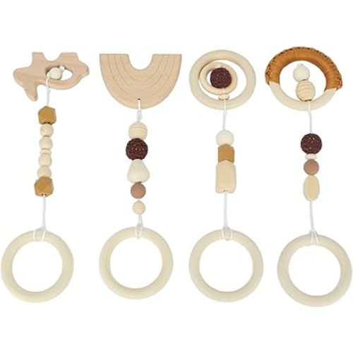 VINGVO Stroller Pendant Toys, 4pcs Ecofriendly Color Cognition Baby Playground Toy for Toddlers Home (Coffee)