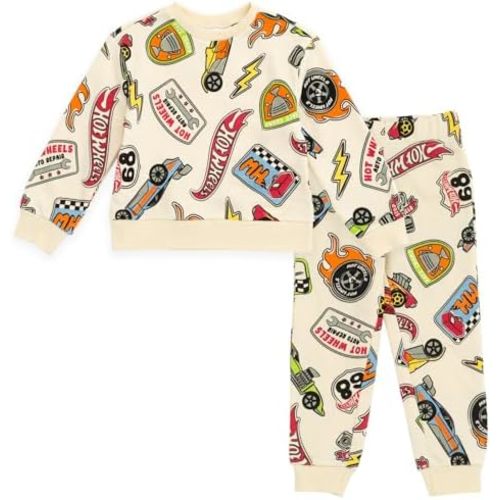 Hot Wheels Fleece Pullover Sweatshirt and Jogger Pants Outfit Set Toddler to Big Kid Sizes (2T - 10-12)