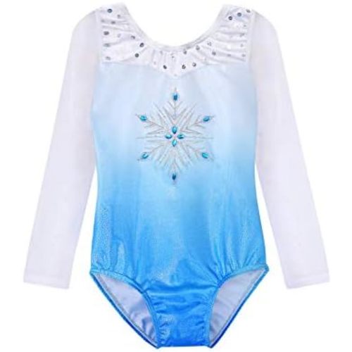 HOZIY Leotards for Girls Gymnastics Kids Children Biketard Snowflake Ribbon Blue Purple Hot Pink Sparkle