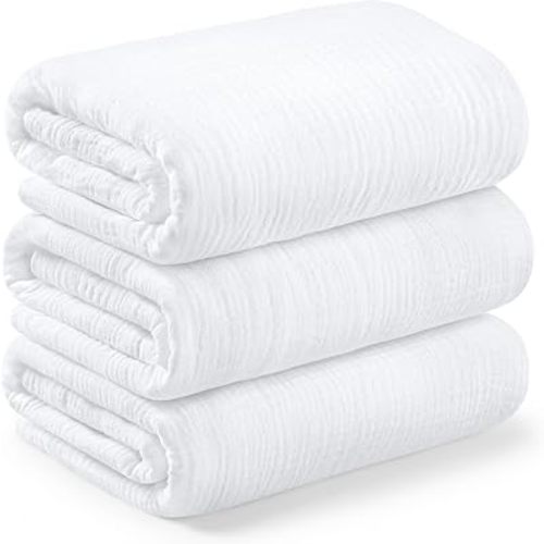 3pk Muslin Swaddle Blankets for Newborns Boys, Girls (Soft White, 47x47)