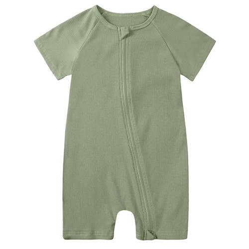 WIBACKER 3M-3T Baby Boys Ribbed Bamboo Viscose Short Pajamas, 2 Way Zipper One-Piece Short Sleeve Sleepers