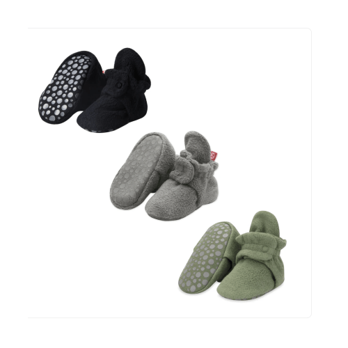 Cozie Fleece Gripper Baby Bootie 3 Pack - Black/Gray/Olive – Zutano