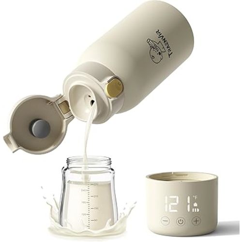 Portable Baby Bottle Warmer, Travel-Friendly with Detachable Battery Base, Type-C Fast Charge, 316 Stainless Steel, Touch Control, 8H Constant Temperature, Child Lock, 95-131°F