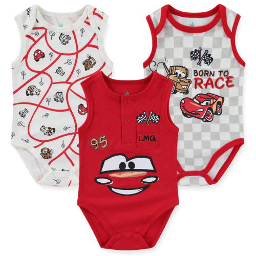 Disney Cars Lightning McQueen Sleeveless Bodysuit (Baby Boys), 3 Pack, Sizes 3M-12M