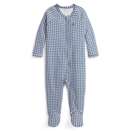 Gingham Check Knit Cotton Footie