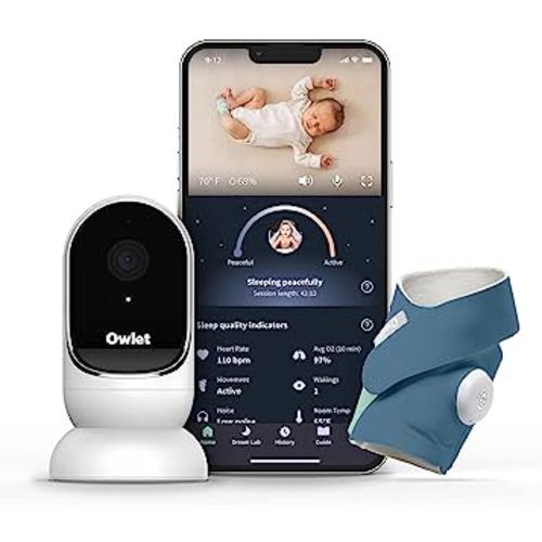 Owlet Dream Duo Smart Baby Monitor - Video with HD Camera & Sock: Only to Track Heart Rate Average Oxygen as Sleep Quality Indicators Bedtime Blue