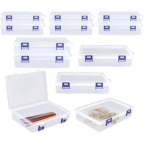 Small Storage Containers,12 Pack Plastic Box With Lid Clear Pencil Boxes Clear Box With Lid, File Small Bins With Lids For Home, Office, Craft Supplies, 7.87 X 5.27 X 1.81 Inch