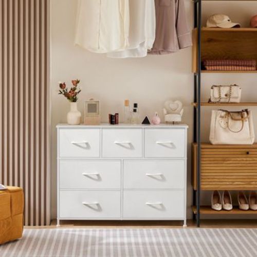 JIONJOY 7 Drawer Dresser, Fabric Storage Chest of Drawers with Wood Top Metal Frame for Bedroom, Living Room, Entryway