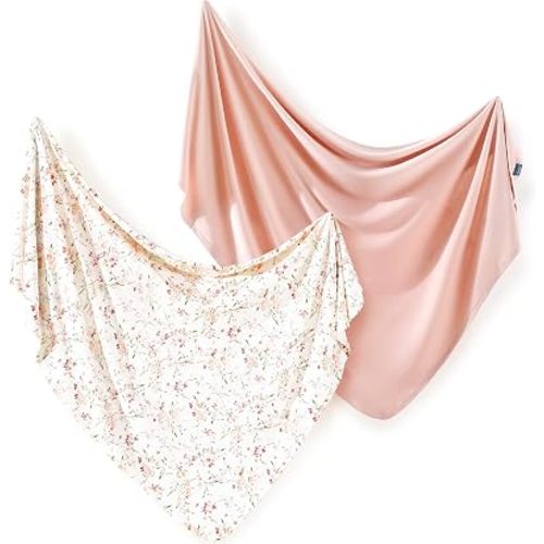 2 Pack Newborn Swaddle Blanket, Ultra Soft Stretchy Jersey Knit Extra Large Size 33 x 44 Receiving Blankets for Easy Swaddling Baby Snug and Cozy
