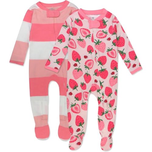 HonestBaby Baby Girls' Sleep N' Play One-Piece Zip-Front Footed Pajamas