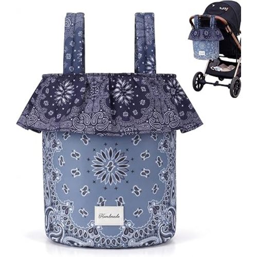 Ruffle Stroller Bag with Removable Handles, Navy Blue Paisley