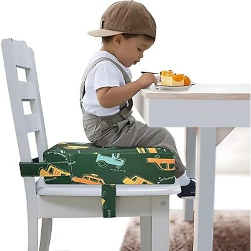 Toddler Booster Seat for Dining Table, Portable Booster Seat for Kitchen Chair, 4 Inch High-Density Foam Cushion with Adjustable Safety Straps and Non-Slip Bottom, Perfect for Kids Travel and Daily