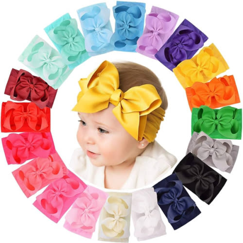 20pcs Baby Girls Bows Headbands Nylon Hairbands Ribbon Bow Elastic Hair Accessories for Newborns Infants Toddlers and Kids