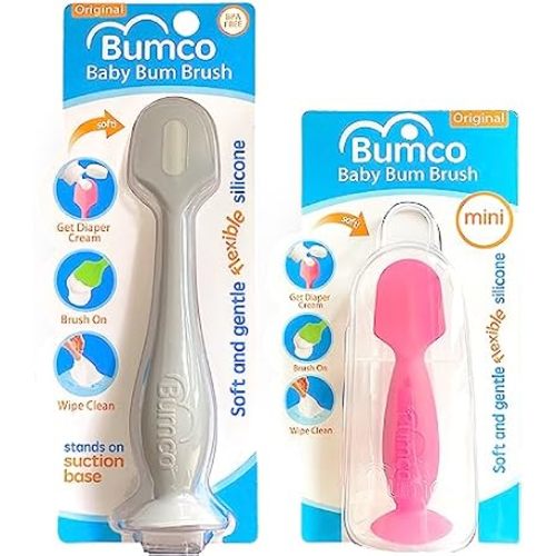 Bumco Baby Bum Brush + Travel Diaper Cream Spatula Set (Gray & Pink)