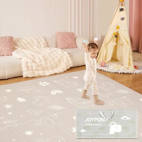 Joypony Baby Play Mat 47x47 Inch Foldable Play Mats for Babies and Toddlers,Waterproof & Anti-Slip Portable Baby Floor Mat for Tummy Time,Baby Mat for Floor with Travel Bag (Forest)