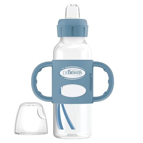Dr. Brown’s Milestones Narrow Transitional Sippy Bottle with Silicone Handles 8oz 250mL Blue 1-Pack