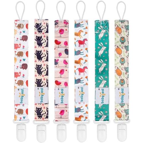 babygoal Rabbit Pacifier Clips, 6 Pack Binky Paci Holder and Leash Fits for Most Pacifiers, Binkies and Easter Gift