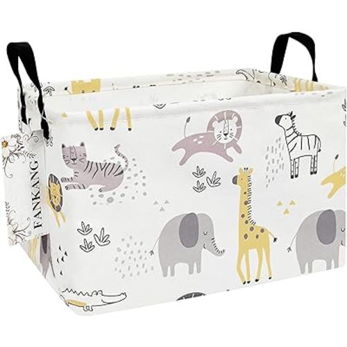 FANKANG Contenedores de almacenamiento, cesta de lona plegable con revestimiento de polietileno impermeable, cestas de almacenamiento grandes para niños y niñas, oficina, dormitorio, ropa, juguetes (animales recreadores)