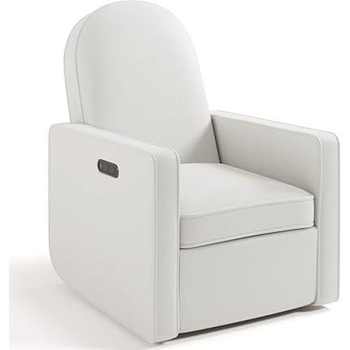 Graco Olivia Small-Spaces Premium Nursery Power Recliner Swivel Glider (Ivory Basketweave) – Smaller Profile for Smaller Rooms, Upholstered Power Recliner Chair, USB Charging Port, Durable Metal Base