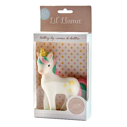 Lil' Llama Baby Teething Toys, Unicorn Teether for Toddler & Baby Boys and Girls, 100% Natural Rubber Squeaker, BPA-Free, Soothe Sore Itchy Gums & Teething Pain (Unicorn)