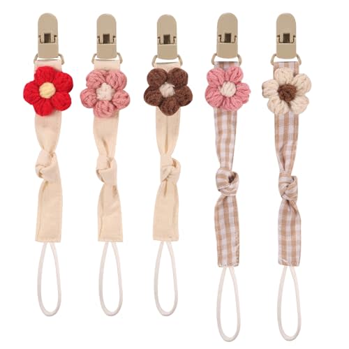 5 Pack Pacifier Clip for Baby Girls, Multicolor Fabric Straps,5pcs Straps, Approx. 11 in / 29 cm, Resin Clips with Inner Grip Design, Fits Most Pacifiers with Handles(14)