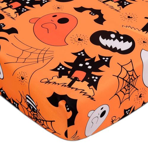Halloween Pumpkin Crib Sheet for Boys Girls Fitted Crib Sheet for Standard Size Crib Cozy Breathable Portable Halloween Ghost Toddler Crib Mattresses Sheet,52x28 inches