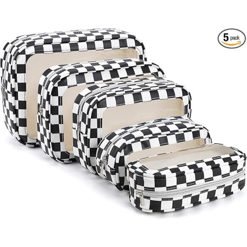 5PCS Diaper Bag Organizer Pouch Set, TSA Approved Toiletry Bag，Clear Waterproof TPU Makeup Bag Set Travel Organizer Bags for Women and Kids