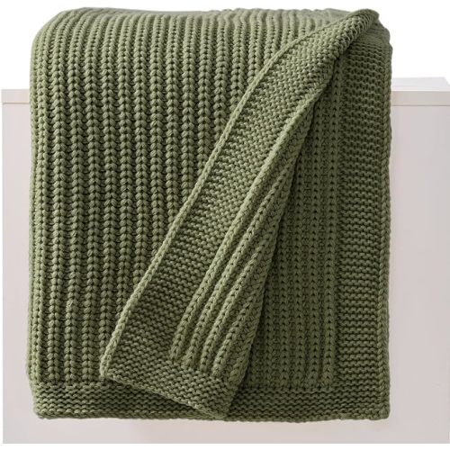 Chunky Knit Olive Green Throw Blanket 50"x60"