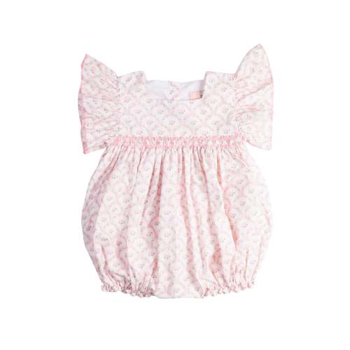 Pink Scalloped Flowers Smocked Bubble