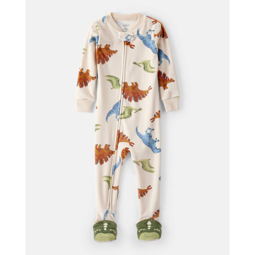 Baby Boy Dinosaur Print DreamPlush Snug Fit Long-Sleeve 2-Way Zip 1-Piece Pajamas - Tan | Carter's