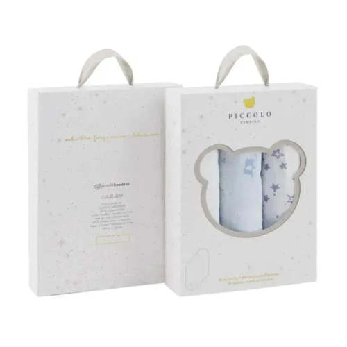 Piccolo Bambino - 3Pk Muslin Burp Cloth In Gift Box Blue