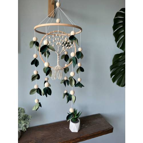 Woodland Tree Baby Mobile, Green Leaf Nursery Decor