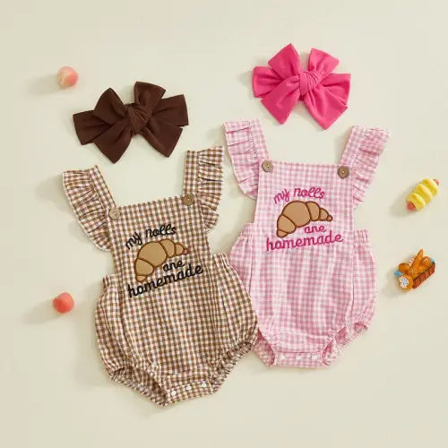 Infant Baby Girl Thanksgiving Outfit Plaid Croissant Letter Embroidered - TikTok Shop