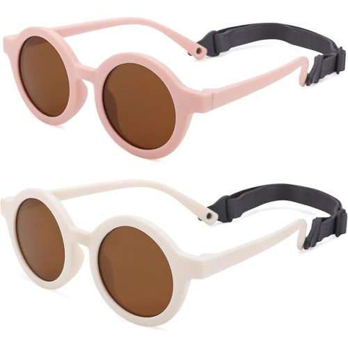 COASION Baby Polarized Round Sunglasses Flexible Rubber Shades with Strap for Toddler Newborn Infant Ages 0-24 Months