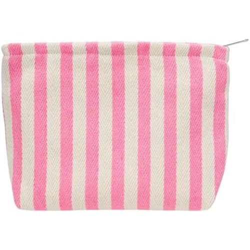 Makeup Bag Large Cotton Zipper Pouch for Purse Travel Canvas Make Up Organizer for Women Cosmetic,Stripe Pink