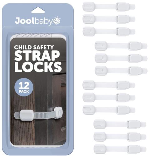 Child Safety Strap Locks (12 Pack) Baby Proof Cabinets, Drawers, Fridge, Toilet & Trash Cans – 3M Adhesive Childproof Locks – Jool Baby