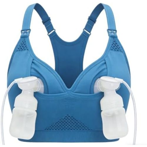 4HOW Pumping Bra Hands Free, Nursing Bras for Breastfeeding, Low-Impact Racerback Padded Maternity Sports Bra