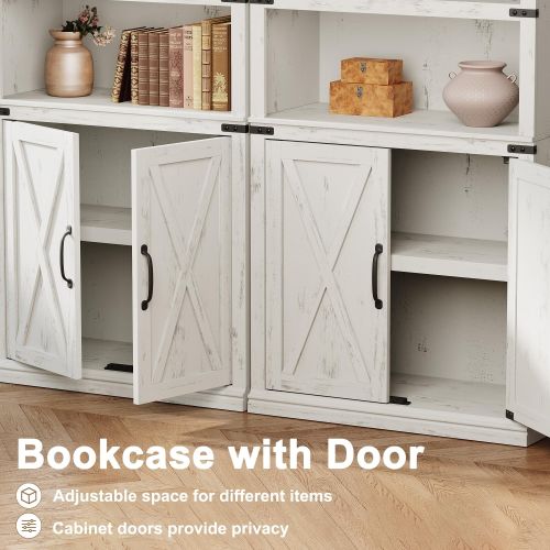 68.7" Farmhouse 5-Tier Bookcase w/ Cabinet & Doors