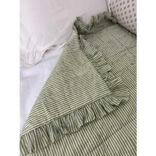 Sage Green Baby Blanket Playmat - Ruffle Blockprint green candy stripe