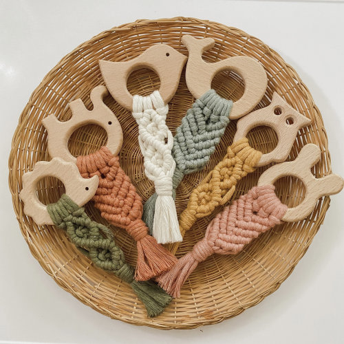 Macrame Teether | Natural Teether | Wood Teether | Animal Teether | Baby Teether | Baby Shower Gift