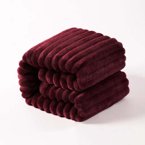 Ntbay Flannel Fuzzy Soft Warm Cozy Toddler Blanket, Fluffy Warm and Lightweight Reversible Stripes Design Toddler Plush Blanket for Stroller, Crib, Travel, 30" x 40", Wine Red