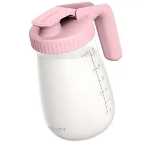 Momcozy Breast Milk Pitcher, Resistant to Heat and Cold Abrupt Temp Swings, No Leak Breast Milk Fridge Storage Container with Wide Mouth, Fast Baby Formula Maker, Breastfeeding Essentials, Pink