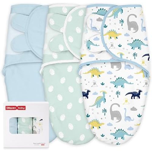 GLLQUEN BABY Swaddles for Newborns Organic Cotton, Soft Baby Boy Swaddles 0-3 Months, Womb-Like Sleep Sack Wrap Nursery Swaddling Blankets Blue Dinosaur