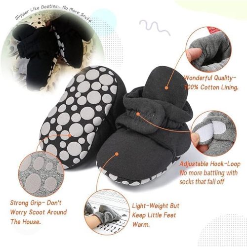 Sawimlgy Newborn Infant Baby Girl Boy Cotton Booties Stay On Sock Slippers Soft Bedroom Shoes Non-Skid Ankle Boots With Grippers Toddler Crib Warm Shoe First Walker Birthday Shower